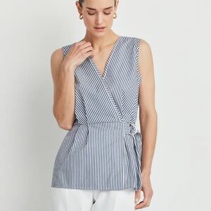 Ellen Tracy Sleeveless White/Blue Stripe Wrap Top Women’s Size XL